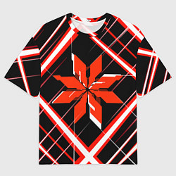 Футболка оверсайз мужская Красно-белая звезда и полосы на чёрном фоне, цвет: 3D-принт