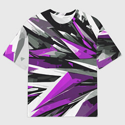 Мужская футболка оверсайз Чёрно-фиолетово-белая абстракция