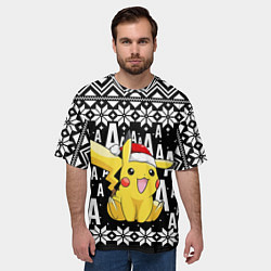 Футболка оверсайз мужская Пикачу свитер ugly black, цвет: 3D-принт — фото 2