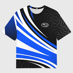 Мужская футболка оверсайз Субару - бело-синий