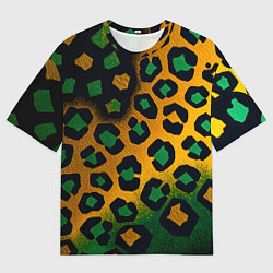 Мужская футболка оверсайз Зеленые и золотые пятна леопарда