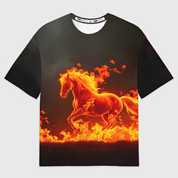 Футболка оверсайз мужская Огненная лошадь на темном фоне, цвет: 3D-принт