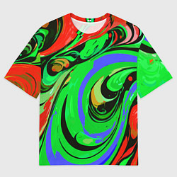 Футболка оверсайз мужская Красно-зелёный узор, цвет: 3D-принт