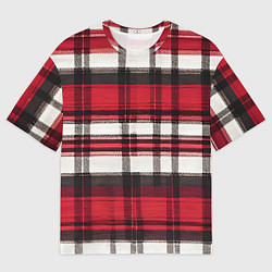 Мужская футболка оверсайз Красно-белая ткань в клетку
