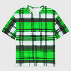 Мужская футболка оверсайз Зелёно-белая ткань в клетку