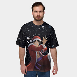 Футболка оверсайз мужская Новогодний Луффи - Ван Пис, цвет: 3D-принт — фото 2