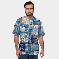 Футболка оверсайз мужская Пэчворк с мотивами аниме, цвет: 3D-принт — фото 2
