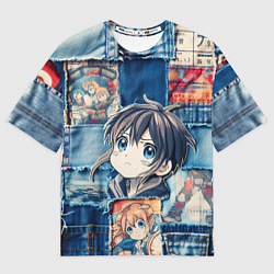 Футболка оверсайз мужская Девочка аниме на пэчворк, цвет: 3D-принт