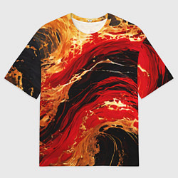 Мужская футболка оверсайз Красно-золотые брызги на чёрном фоне