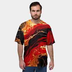 Футболка оверсайз мужская Красно-золотые брызги на чёрном фоне, цвет: 3D-принт — фото 2