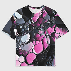 Мужская футболка оверсайз Чёрно-розовый камень
