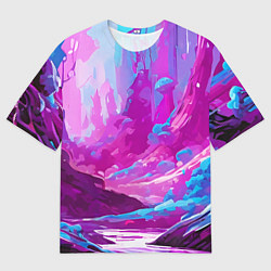 Мужская футболка оверсайз Фиолетовая кислотная абстракция
