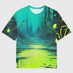 Футболка оверсайз мужская Зелёная кислотная абстракция, цвет: 3D-принт