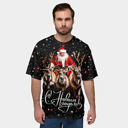 Футболка оверсайз мужская Санта Клаус на упряжке с оленями, цвет: 3D-принт — фото 2
