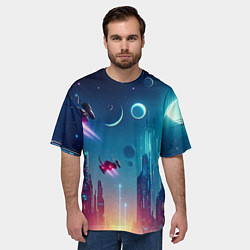 Футболка оверсайз мужская Neon metropolis in the future - ai art fantasy, цвет: 3D-принт — фото 2