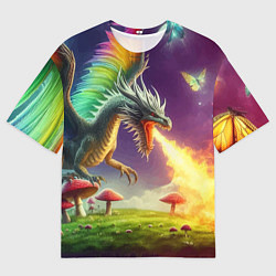 Футболка оверсайз мужская Огнедышащий дракон на грибной поляне, цвет: 3D-принт