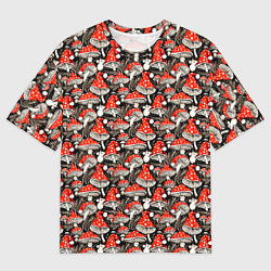 Мужская футболка оверсайз Новогодние мухоморы колпаки