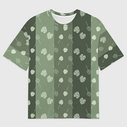Футболка оверсайз мужская Монстеры на серо-зеленом, цвет: 3D-принт