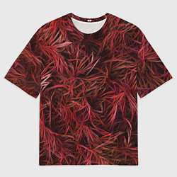 Мужская футболка оверсайз Красная трава на чёрном фоне