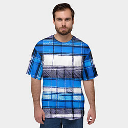 Футболка оверсайз мужская Чёрные полосы на сине-белом фоне, цвет: 3D-принт — фото 2