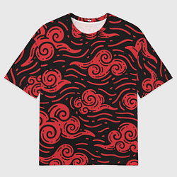 Мужская футболка оверсайз Японский орнамент - красные облака