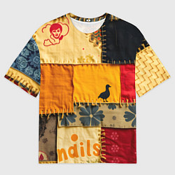 Мужская футболка оверсайз Пэчворк с птичкой