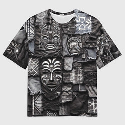 Футболка оверсайз мужская Пэчворк с африканскими масками, цвет: 3D-принт