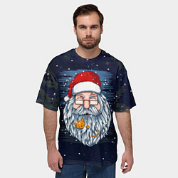 Футболка оверсайз мужская Санта с котиком, цвет: 3D-принт — фото 2