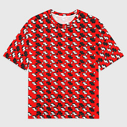 Мужская футболка оверсайз Чёрно-белые фигуры на красном фоне