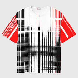 Футболка оверсайз мужская Красно-чёрный гранж на белом фоне, цвет: 3D-принт