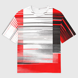 Мужская футболка оверсайз Чёрные вертикальные полосы на красно-белом фоне