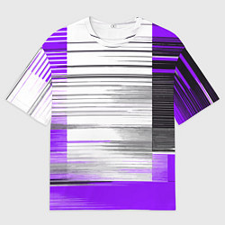 Мужская футболка оверсайз Чёрные вертикальные полосы на фиолетово-белом фоне