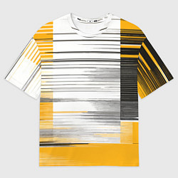 Футболка оверсайз мужская Чёрные вертикальные полосы на жёлто-белом фоне, цвет: 3D-принт