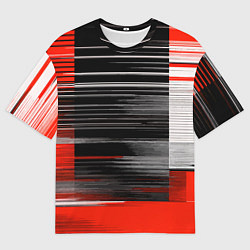 Мужская футболка оверсайз Белые вертикальные полосы на чёрно-красном фоне