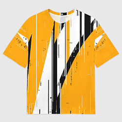 Мужская футболка оверсайз Чёрно-белые вертикальные полосы на жёлтом фоне