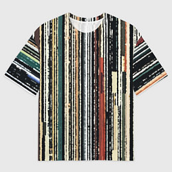 Мужская футболка оверсайз Полосатый красно-зелёный рваные полосы