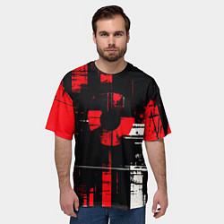 Футболка оверсайз мужская Красно-белый гранж на чёрном фоне, цвет: 3D-принт — фото 2