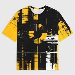 Мужская футболка оверсайз Жёлто-белый гранж на чёрном фоне
