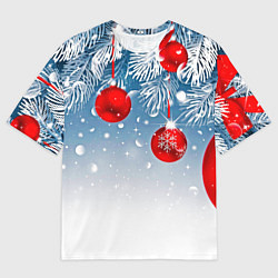 Футболка оверсайз мужская Ёлочные ветви с игрушками, цвет: 3D-принт