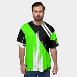 Футболка оверсайз мужская Вертикальные чёрные линии на зелёно-белом фоне, цвет: 3D-принт — фото 2