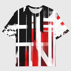 Мужская футболка оверсайз Чёрно-красные вертикальные и горизонтальные полосы