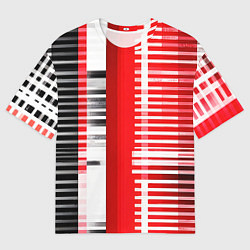 Мужская футболка оверсайз Белые полосы на чёрно-красном фоне