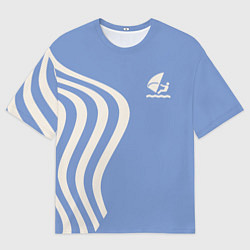 Футболка оверсайз мужская Парусник и волны на голубом, цвет: 3D-принт