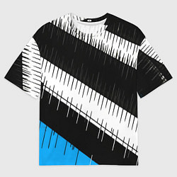 Мужская футболка оверсайз Диагональные чёрно-белые полосы на синем фоне