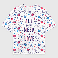 Футболка оверсайз мужская Креативный узор из сердечек и романтичная надпись, цвет: 3D-принт