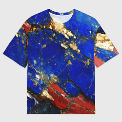 Мужская футболка оверсайз Золотой и красный минерал в синем камне