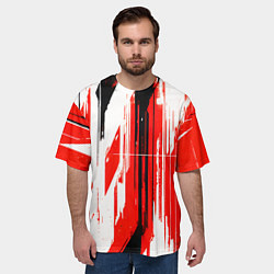 Футболка оверсайз мужская Вертикальные чёрно-белые линии на красном фоне, цвет: 3D-принт — фото 2