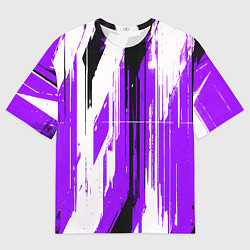 Мужская футболка оверсайз Вертикальные чёрно-белые линии на фиолетовом фоне