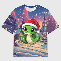 Футболка оверсайз мужская Маленькая змейка в новогодней шапочке, цвет: 3D-принт