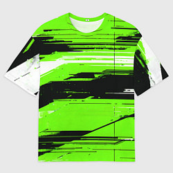 Мужская футболка оверсайз Горизонтальные чёрно-белые линии на зелёном фоне